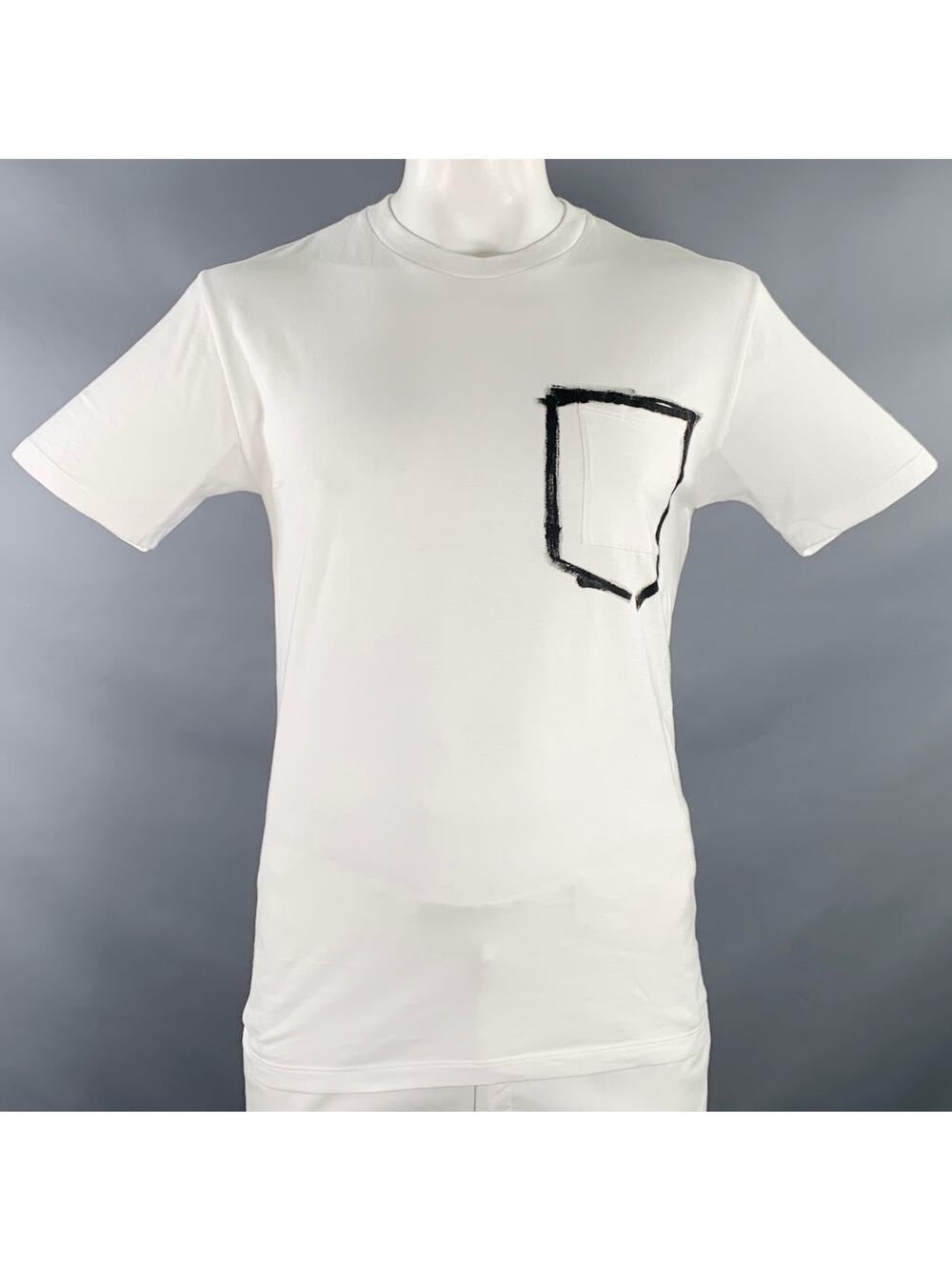 YVES SAINT LAURENT Size XL White Black Print One Pocket T-shirt